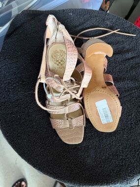 Vince Camuto Blush Croc-Embossed Lace-Up Heels